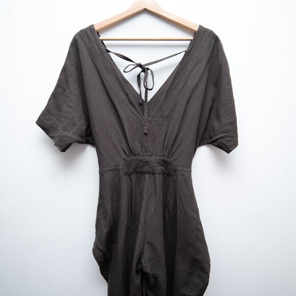 Free People Linen Blend Front Tie Jumpsuit  "Shining Sun" - Picture 6 of 7